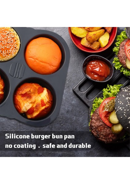 Silikon Fransız Ekmek Tavası ve Hamburger Çörek Tavası Seti Yapışmaz 4 Dalgalı Pişirme Tepsisi 6 Bardak Hamburger Çörek Kalıbı Ekmek Tavaları (Yurt Dışından)