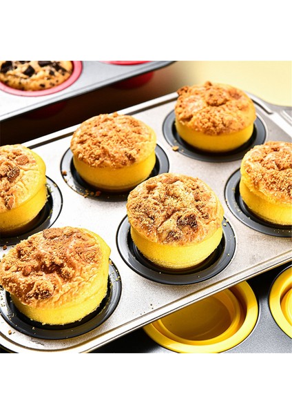 Metal Çerçeveli Silikon Muffin Kalıbı, Pişirme Için Yumurta Isırığı Yapıcı Silikon Kalıplar, Kek Kalıbı 12 Normal Boy Sarı (Yurt Dışından) fiyatları