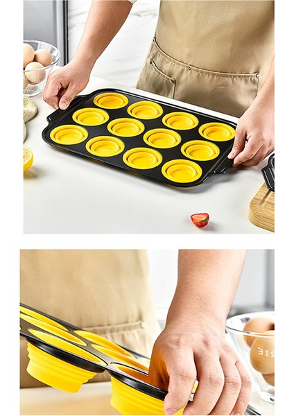 Metal Çerçeveli Silikon Muffin Kalıbı, Pişirme Için Yumurta Isırığı Yapıcı Silikon Kalıplar, Kek Kalıbı 12 Normal Boy Sarı (Yurt Dışından) fırsatları