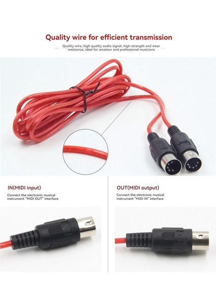 Mıdı Uzatma Kablosu 5pin Erkek - Erkek Mıdı Kablosu Elektrik Piyano Gitar Enstrüman Pc Kablosu 5m (Yurt Dışından)