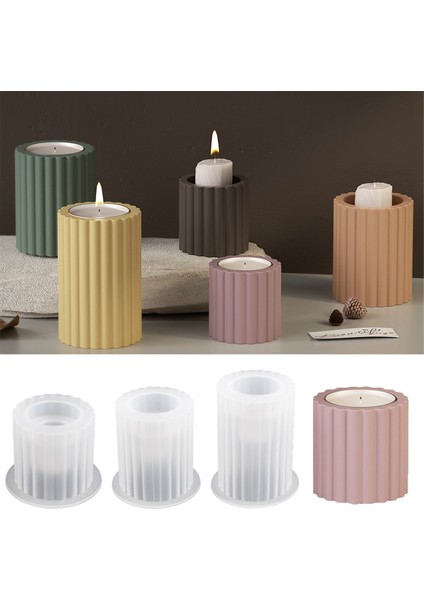 3 Adet Silindirik Çizgili Şamdan Silikon Kalıp Dıy Simplicity Mumluk Döküm Kalıbı Beton Reçine Kalıp (Yurt Dışından) fiyatları