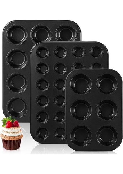 3 Paket Yapışmaz Muffin Kalıbı Karbon Çelik Kek Kalıbı Muffin Kalıbı Kolay Temizlenebilir Muffin Tepsisi Pişirme Kabı 6/12/24 Bardak (Yurt Dışından)