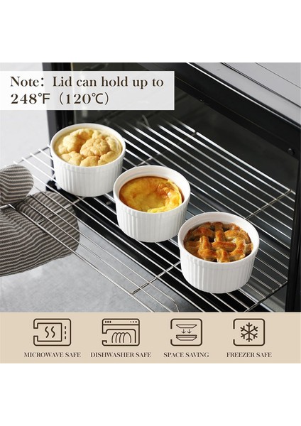 Kapaklı Ramekinler 8 Oz 6'lı Set, Kapaklı Beyaz Porselen Kremalı Brulee Sufle Ramekinler, Seramik Muhallebi Kapları (Yurt Dışından)