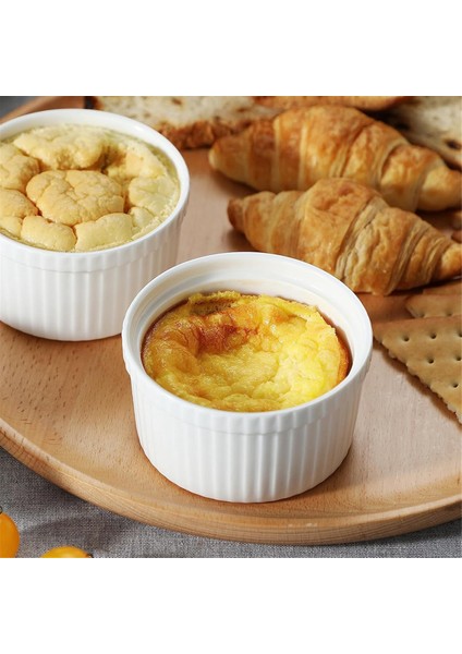 Kapaklı Ramekinler 8 Oz 6'lı Set, Kapaklı Beyaz Porselen Kremalı Brulee Sufle Ramekinler, Seramik Muhallebi Kapları (Yurt Dışından)