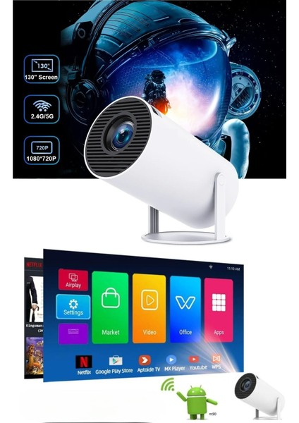 1280 * 720P Akıllı Wıfı Projektörü Taşınabilir Bluetooth Tv Ev Sineması HDMI Android Mini Projektör,