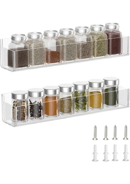 Akrilik Baharat Rafı Duvara Monte Akrilik Baharat Rafı Düzenleyici Asılı Baharat Kavanozu Depolama Tutucu Şeffaf Raf Mutfak (Yurt Dışından)