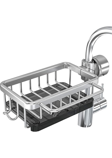 Sünger Tutucu Musluk Üstü Mutfak Lavabo Düzenleyici, Uzay Alüminyum Çıkarılabilir Asılı Musluk Drenaj Rafı Kancalı Gümüş (Yurt Dışından)