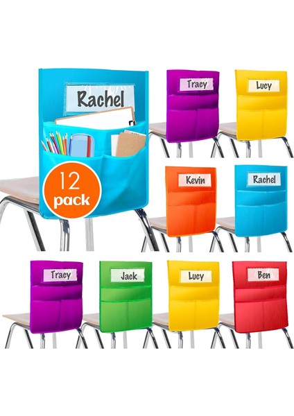 12 Paket Sandalye Arkası Arkadaş Cep Tablosu, Sınıflar Için Sandalye Cepleri, 3 Ağır Hizmet Tipi Saklama Cebi ile Koltuk Cep Tablosu (Yurt Dışından)