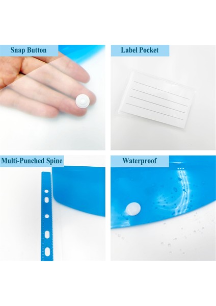 12'li Paket Plastik Zarflar, 3/4/11 Halkalı Klasör Için Klasör Cepleri, Çıtçıtlı ve Etiketli Genişletilebilir Belge Düzenleyici (Yurt Dışından)