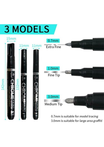1.0mm Tarzı 3 Parça Sıvı Krom Marker Seti, Gümüş Sanat Sıvı Ayna Krom Marker Ayna Yansıma Işareti Kalem Kaya Boyama Malzemeleri (Yurt Dışından) modelleri