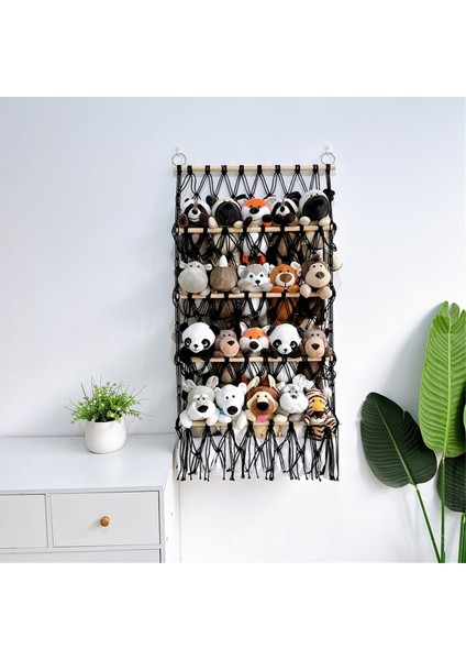 Duvara Asılan Düzenleyici Peluş Hayvan Oyuncak Ağı Hamak Kreş Peluş Oyuncak Depolama Boho Makrome, Beyaz (Yurt Dışından)