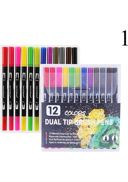 12 Renk Siyah Stil Fineliner Renkler Çift Ucu Fırça Sanat Işaretleyiciler Kalem Meslek Suluboya Kalemler Çizim Kaligrafi Sanat Malzemeleri Için (Yurt Dışından)