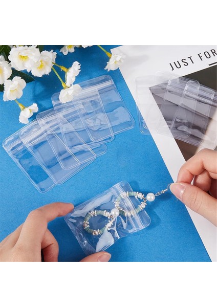 100 Adet 2,8 x 4 Inç Pvc Mücevher Poşetleri Şeffaf Plastik Mücevher Poşetleri Kendinden Yapışkanlı Fermuarlı Kese Düzenleyici Kararma Önleyici Poşet (Yurt Dışından)