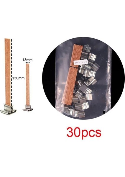 13MMX130MM Stili Ahşap Mumlar Fitil Dıy Parafin Mum Kavanoz Yapımı Kiti Mum Çekirdek Klip Tabanı ile El Yapımı Dumansız Mum Fitil Çekirdekleri (Yurt Dışından)