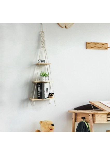 Makrome Duvar Askılı Raf 3 Katlı Ahşap Yüzen Raflar Dokuma Halatlı Boho Oda Dekoru Banyo, Yatak Odası, Oturma Odası Için (Yurt Dışından)