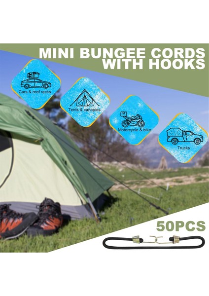 50 Adet Mini Bungee Kordonları Kancalı Küçük Bungee Kordonları 10 Inç Siyah Kısa Elastik Bungee Kayışı Bagaj Bisikletleri Için (Yurt Dışından)
