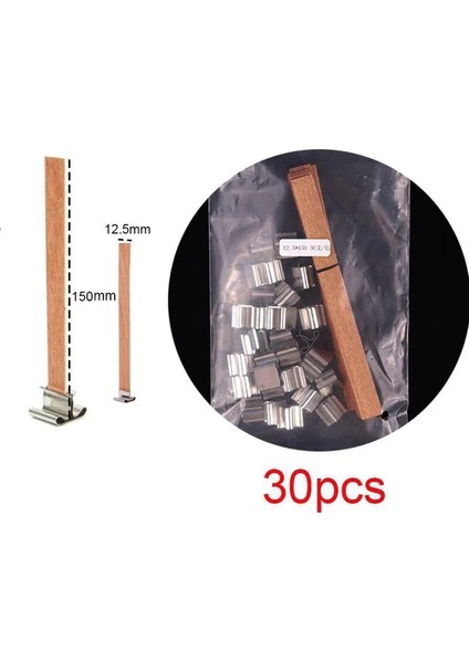 12.5MMX150MM Tarzı Ahşap Mumlar Fitil Dıy Parafin Mum Kavanoz Yapımı Kiti Mum Çekirdek Klip Tabanı ile El Yapımı Dumansız Mum Fitil Çekirdekleri (Yurt Dışından)