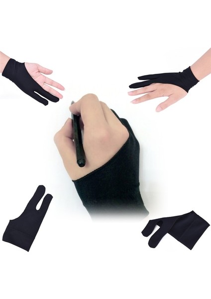 Herhangi Bir Gra Çizim Tableti Için Sanatçı Çizim Eldiveni Siyah 2 Parmak Kirlenme Önleyici, Hem Sağ Hem De Sol El Için Siyah (Yurt Dışından) fırsatları
