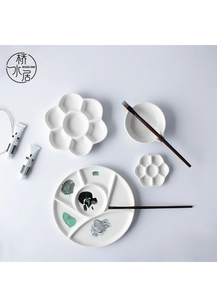 8.5cm Tarzı Suluboya Guaj Boyama Için Yuvarlak Çiçek Seramik Paleti Erik Çiçek Paleti Sanat Malzemeleri (Yurt Dışından)