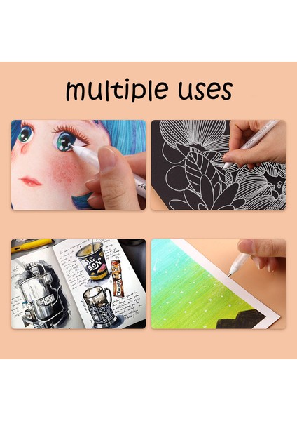 Beyaz 1.0 mm Stili Reative Beyaz Mürekkep Jel Kalem Vurgulama Işaretleyici Kalem Öğrenci Kırtasiye Için Ince Ipucu Çizim Sanat Yazma Okul Malzemeleri (Yurt Dışından)
