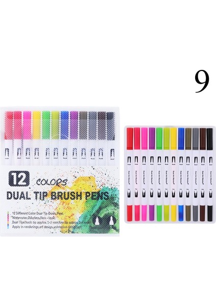 12 Renk Beyaz Stil Fineliner Renkler Çift Ucu Fırça Sanat Işaretleyiciler Kalem Meslek Suluboya Kalemler Çizim Kaligrafi Sanat Malzemeleri Için (Yurt Dışından)