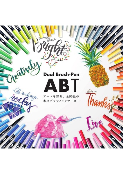 No.90 Tarzı Tombow Ab-T Sanat Fırça Kalem Japon Kaligrafi Peolors Çift Kafaları Suluboya Marker Kalem Boyama Sanat Malzemeleri Için (Yurt Dışından)