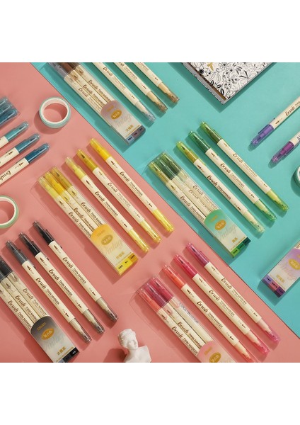 DS-302E-SIYAH Stil Et Retro Çift Başlı Fırça Kalem Yaratıcı Sanat Marker Kalem Çizim Boyama Suluboya Kırtasiye Sevimli Okul Malzemeleri (Yurt Dışından) fiyatları