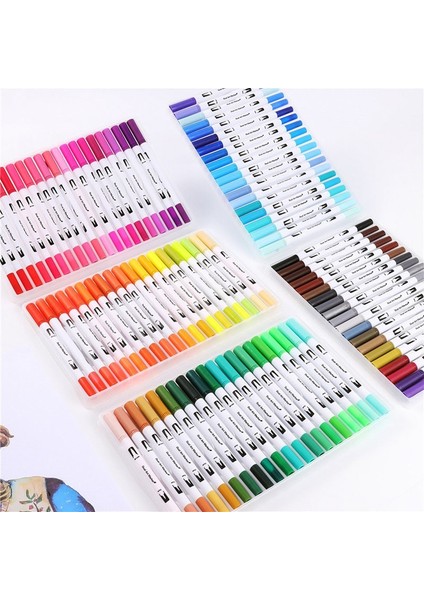 12 Renk Beyaz Stil Fineliner Renkler Çift Ucu Fırça Sanat Işaretleyiciler Kalem Meslek Suluboya Kalemler Çizim Kaligrafi Sanat Malzemeleri Için (Yurt Dışından) fırsatları