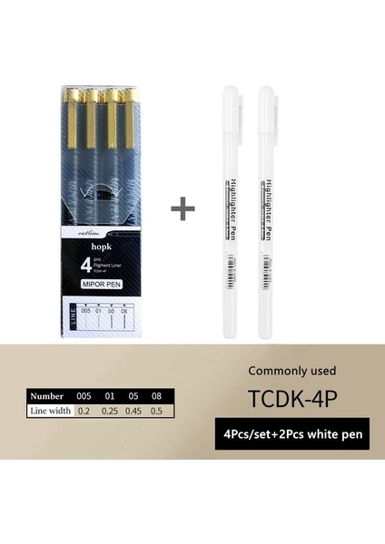 6 Adet Set A-2 Stili Pigment Liner Mikron Mürekkep Sanat Marker Kalem Kaligrafi Fırçası Kalemler Siyah Fineliner Eskiz Manga Çizim El Yazısı Beyaz Kalem (Yurt Dışından)