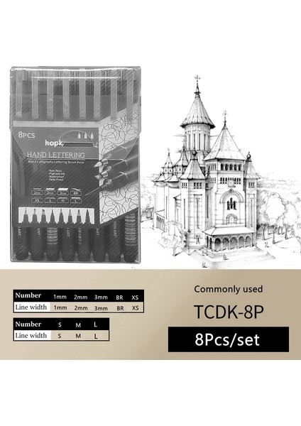 8 Adet Kaligrafi Seti Stili Pigment Liner Mikron Mürekkep Sanat Marker Kalem Kaligrafi Fırçası Kalemler Siyah Fineliner Eskiz Manga Çizim El Yazısı Beyaz Kalem (Yurt Dışından)
