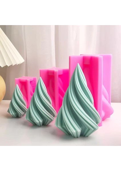 S Tarzı Büyük Döner Koni Mum Kalıp Dıy Noel Ağacı Geometrik Çizgili Sabun Aromaterapi Reçine Alçı Yapımı Kalıp Ev Dekor Hediye (Yurt Dışından) fırsatları