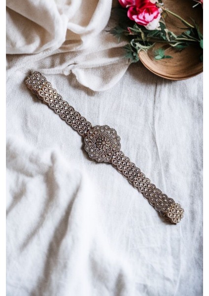 Zirkon Taş Işlemeli Vintage Osmanlı Stili Nişan Kına Düğün Gelin Kemeri 100 cm fiyatları