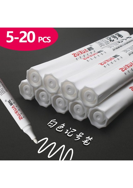 10 Adet 08 mm Model 5- Beyaz Kalıcı Marker Kalem Seti Yağlı Bazlı Lastik Kalem Su Geçirmez Okul Malzemeleri Kırtasiye Sanat Fırça Kalem (Yurt Dışından)