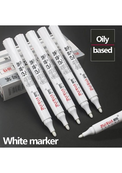 10 Adet 08 mm Model 5- Beyaz Kalıcı Marker Kalem Seti Yağlı Bazlı Lastik Kalem Su Geçirmez Okul Malzemeleri Kırtasiye Sanat Fırça Kalem (Yurt Dışından)