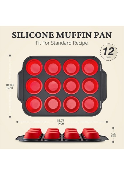 Metal Çerçeveli Silikon Muffin Kalıbı, Pişirme Için Yumurta Isırığı Yapıcı Silikon Kalıplar, Kek Kalıbı 12 Normal Boy Kırmızı (Yurt Dışından) fiyatları