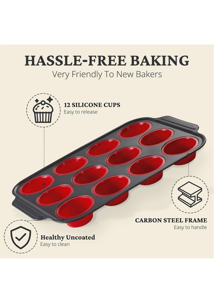 Metal Çerçeveli Silikon Muffin Kalıbı, Pişirme Için Yumurta Isırığı Yapıcı Silikon Kalıplar, Kek Kalıbı 12 Normal Boy Kırmızı (Yurt Dışından) fırsatları