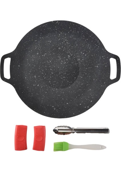 30CM Açık Hava Kamp Izgara Plakası Yapışmaz Kore Barbekü Plakası Barbekü Et Tencere Düz (Yurt Dışından)