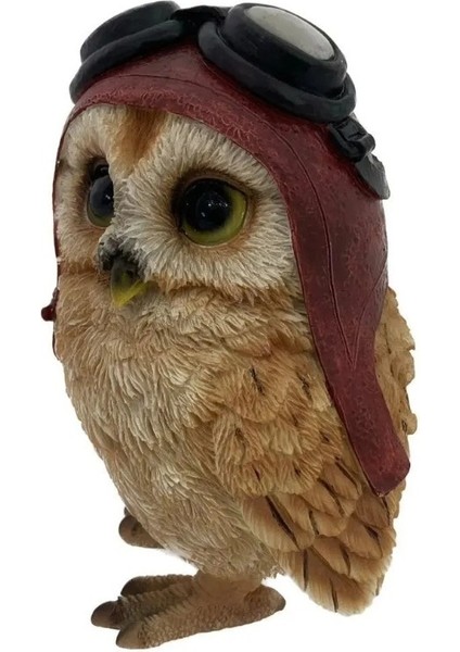 Baykuş Pilot Girl Kız Polyresin Dekoratif Obje Biblo 8,5 x 8,5 x 13,7 cm Gerçekçi 1 Adet