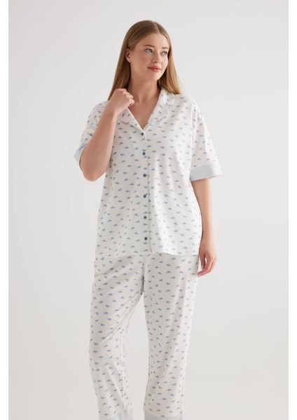 Kadın Plus Size Pamuklu Gömlek Yaka Pijama Üstü fiyatları