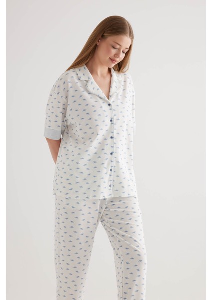 Kadın Plus Size Pamuklu Gömlek Yaka Pijama Üstü modelleri