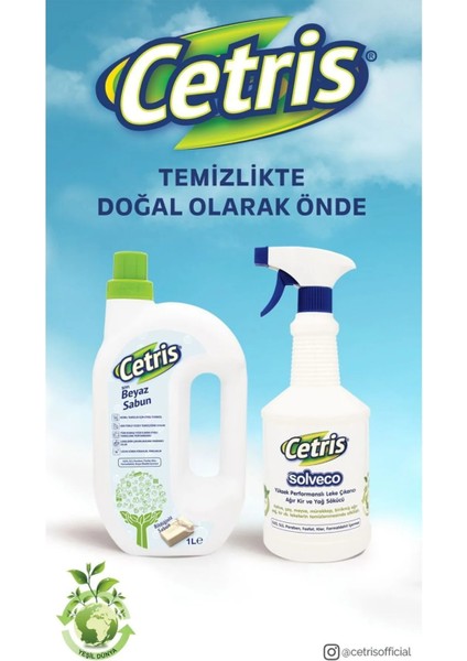Sıvı Beyaz Sabun 1 lt & Cetris Solveco 2'li Yüksek Performanslı Leke Sökücü ve Yüzey Temizleyici Set