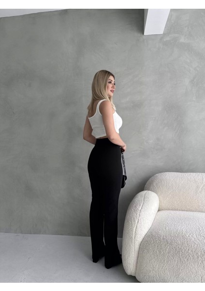 Kadın Siyah Büyük Beden Krep Kumaş Likralı Ön Çimalı Ispanyol Paça Pantolon fiyatları