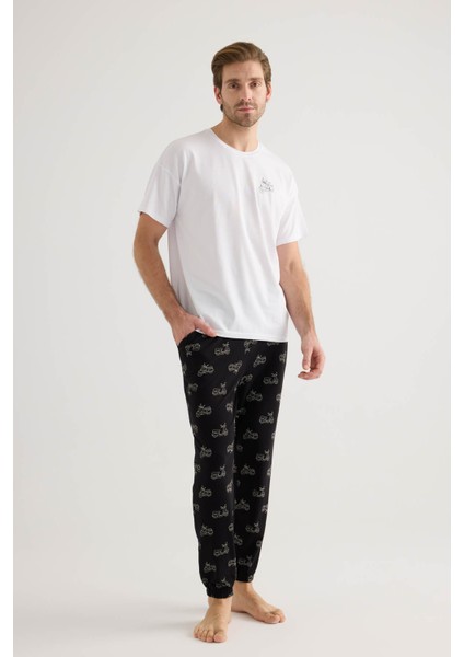 Erkek Pamuklu Kısa Kollu Uzun Pijama Takımı