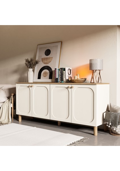 1700 Monza 180 cm (Membran Mdf Kapaklı) Bohem Konsol Sepet-Beyaz