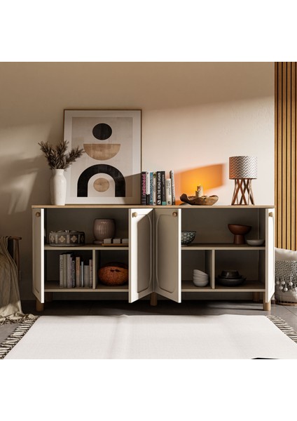 1700 Monza 180 cm (Membran Mdf Kapaklı) Bohem Konsol Sepet-Beyaz
