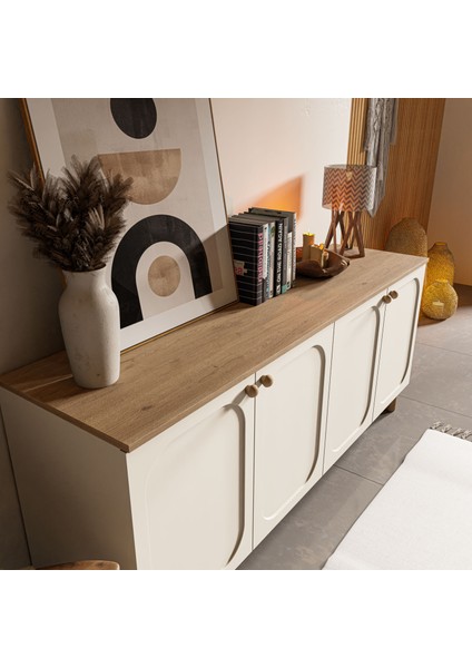 1700 Monza 180 cm (Membran Mdf Kapaklı) Bohem Konsol Sepet-Beyaz