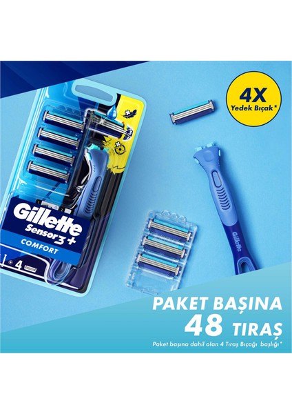 Sensor3+ Comfort 4'lü Yedek Bıçağı Başlıklı Tıraş Makinesi