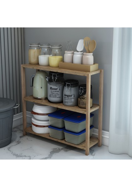 Melis Atlantik Çam Çok Amaçlı 3 Katlı Ahşap Banyo Rafı / Mutfak Rafı, Organizer, Dekoratif Raf / Demonte ve Kolay Montaj