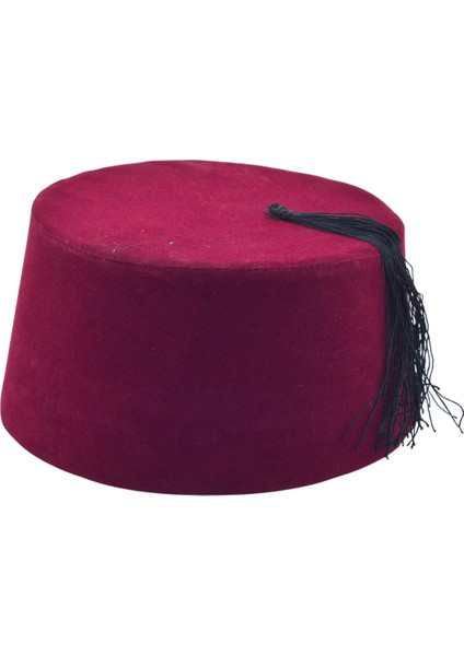 Osmanlı Bordo Erkek Püsküllü Damat Kına Fesi 9,5cm Kısa