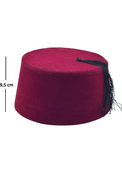 Osmanlı Bordo Erkek Püsküllü Damat Kına Fesi 9,5cm Kısa